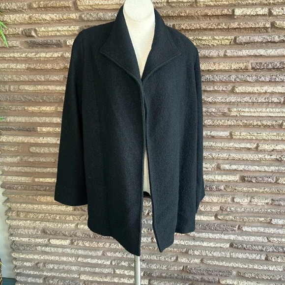 Doncaster Black 100% Boiled Wool Open Drape Swing Sweater Coat - Picture 6 of 6